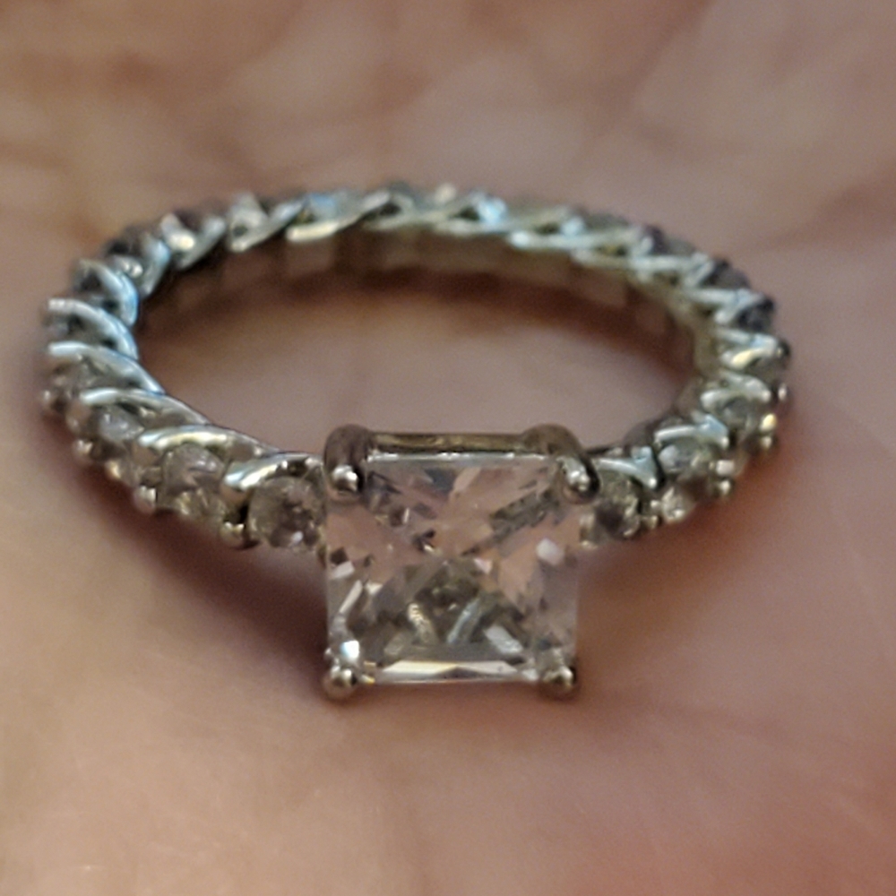 925 sterling silver princess cut diamond cz eternity ring